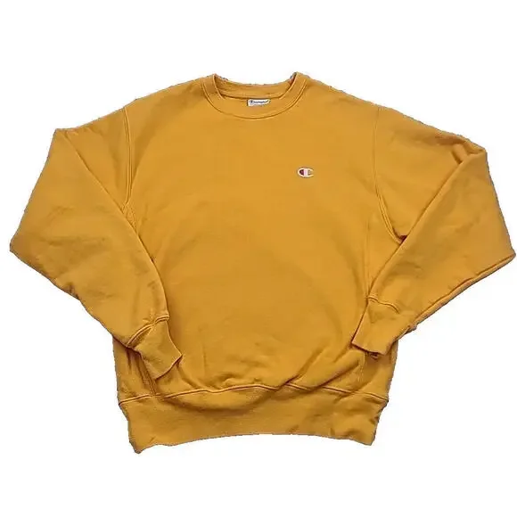 Champion Reverse Weave Sweatshirt Mens Medium Yellow Pastel 90 s Sweater